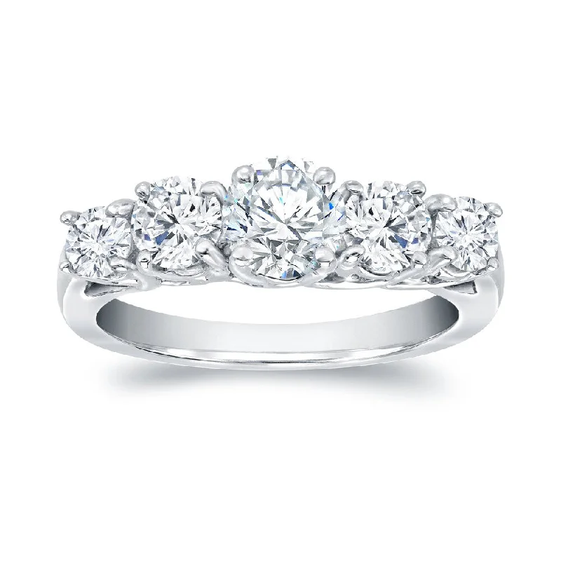 matching couple ring set -Auriya 1ctw Round 5-Stone Diamond Engagement Ring 14k White Gold