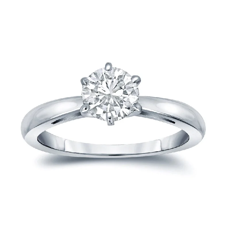 dainty ring for layering -Auriya 1ctw Round 6 Prong Solitaire Diamond Engagement Ring in 18K Gold Certified