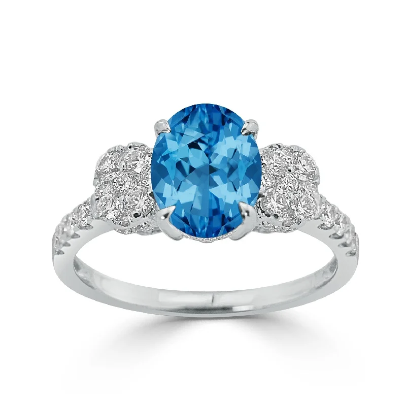 gold ring for women -Auriya 2 1/3ct Oval-cut Blue Topaz and Diamond Ring 3/4ctw 18K Gold