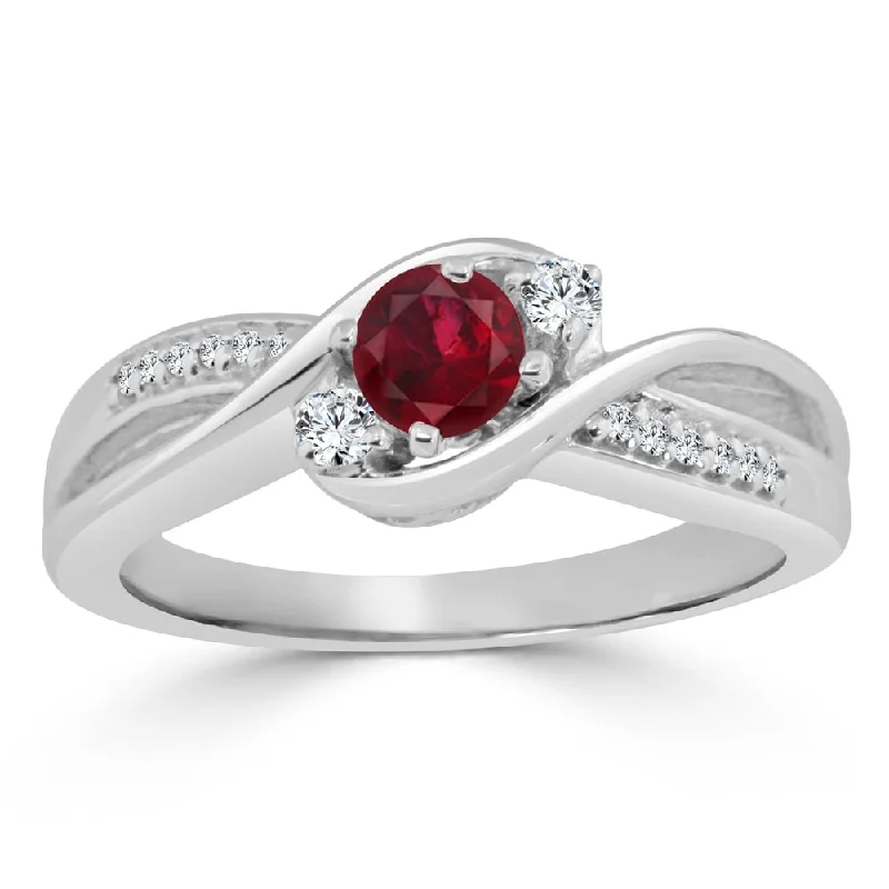 bold geometric ring for women -Auriya 2/5ct Red Ruby 1/10cttw 3-Stone Diamond Engagement Ring 14k Gold