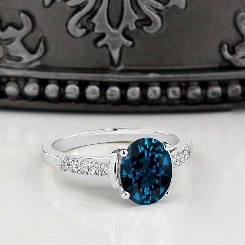 long distance ring for couples -Auriya 2ct Fancy Oval London Blue Topaz and Diamond Engagement Ring 1/6ctw 14k Gold