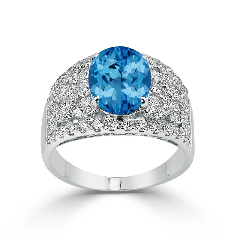 crystal band ring for women -Auriya 3 1/5ct Oval Blue Topaz and Diamond Ring 1 1/3ctw 18K Gold