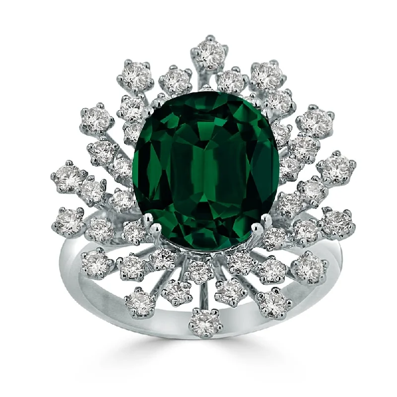 handmade gemstone ring for women -Auriya 3 3/4ct Oval-cut Emerald and Halo Diamond Ring 1ctw 18K Gold