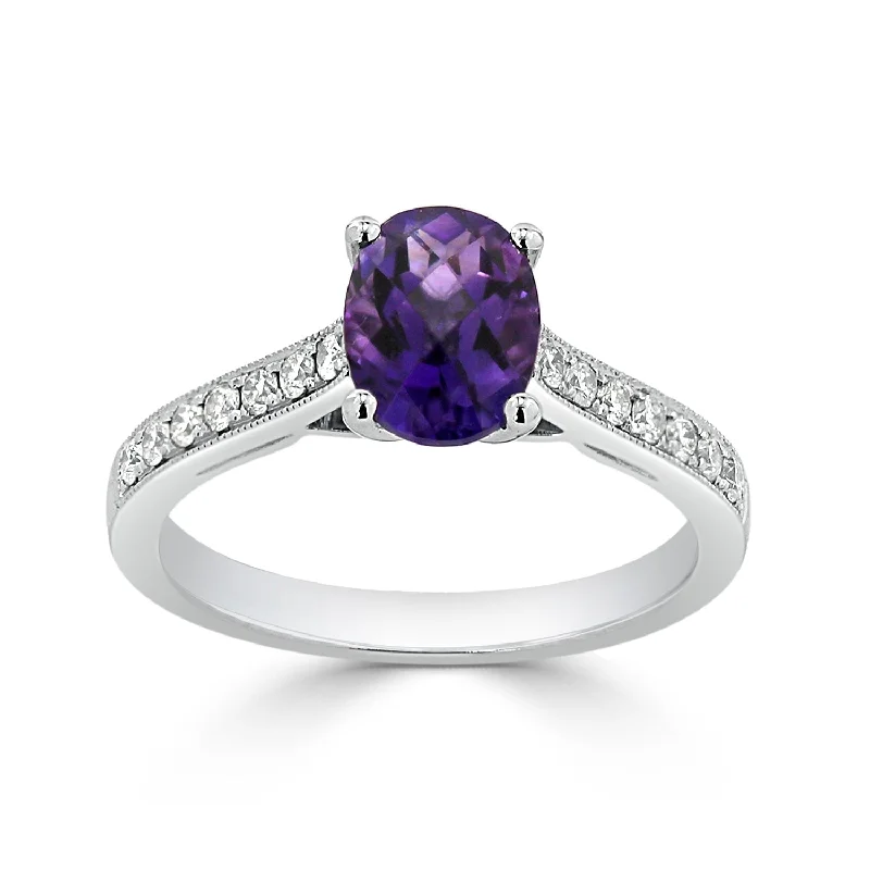 gold statement ring for women -Auriya 3/4ct Fancy Oval Purple Amethyst and Diamond Engagement Ring 1/4ctw 14k Gold