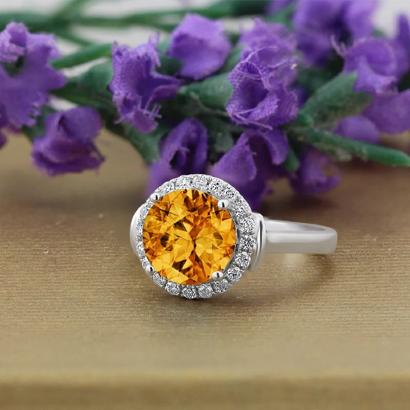 fashion ring for women -Auriya 3 5/8ct Round Citrine and Halo Diamond Engagement Ring 1/4ctw 14k Gold