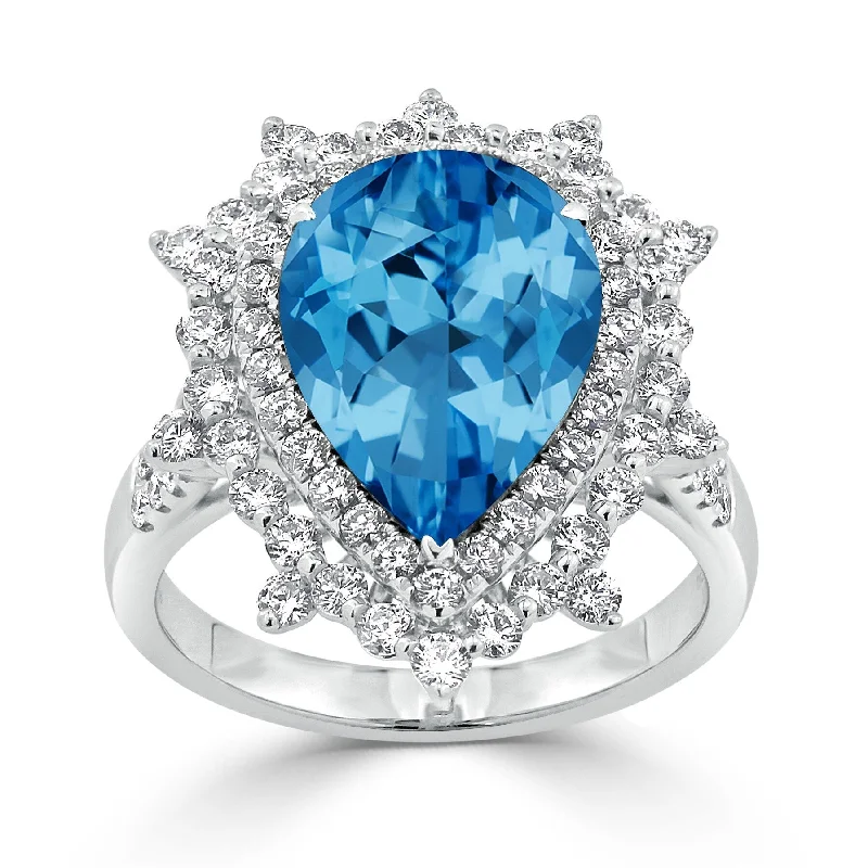 gold ring for women -Auriya 5 5/8ct Pear-cut Blue Topaz and Halo Diamond Ring 1 1/4ctw 18K Gold