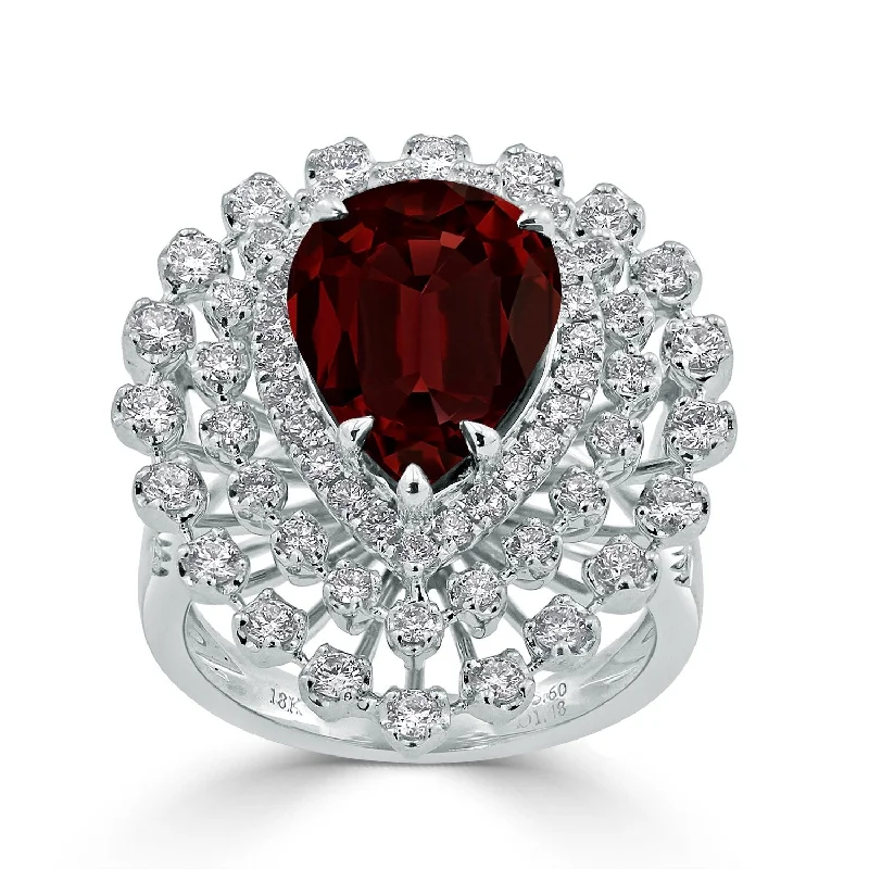 thumb ring for women -Auriya 5 7/8ct Pear-cut Red Garnet and Halo Diamond Ring 1 1/2cttw 18K Gold