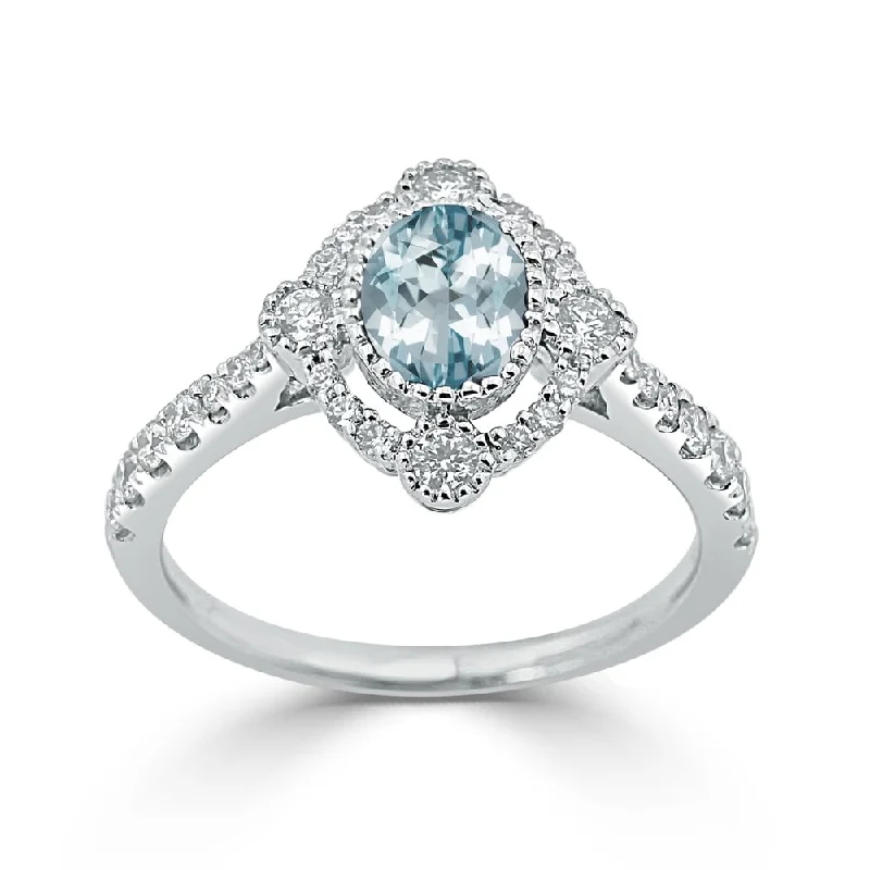 custom engraved ring for gifts -Auriya 5/8ct Oval-cut Aquamarine and Halo Diamond Engagement Ring 1/2ctw 18K Gold