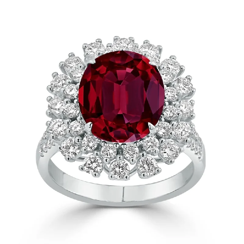 ocean wave ring for beach lovers -Auriya 6 1/2ct Oval-cut Ruby and Halo Diamond Ring 1 3/8ctw 18K Gold