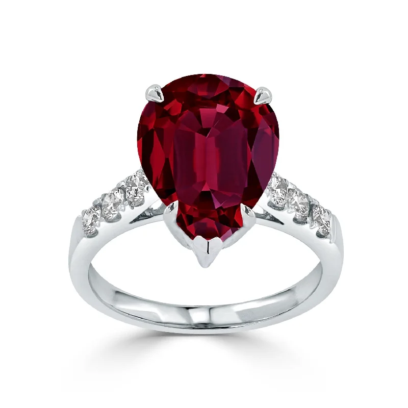 matching couple ring set -Auriya 7 1/6ct Pear-cut Red Ruby and Diamond Ring 3/8cttw 18K Gold