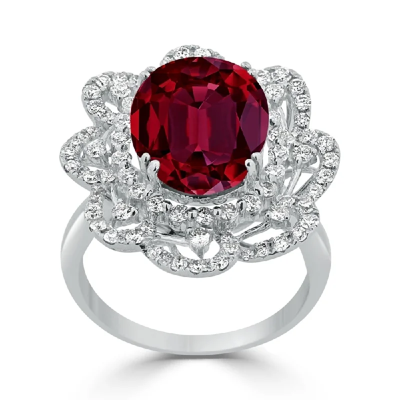 crystal band ring for women -Auriya 9 1/4ct Oval-cut Red Ruby Halo Diamond Ring 1 1/5ctw 18K Gold