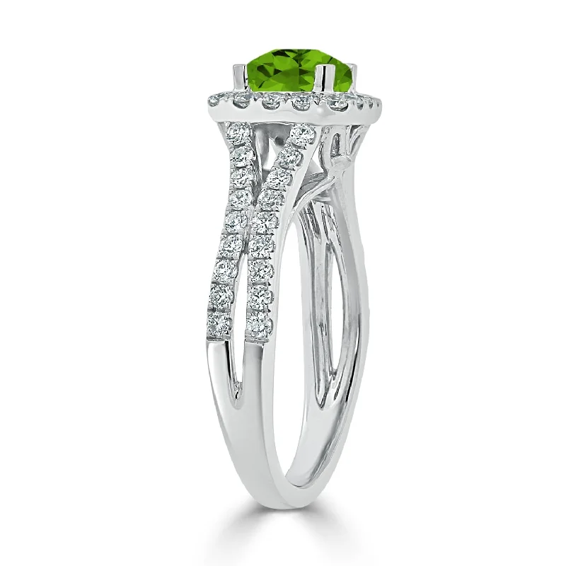 midi ring for women -Auriya 9/10ct Cushion-cut Peridot Halo Diamond Engagement Ring 5/8ctw 14k Gold