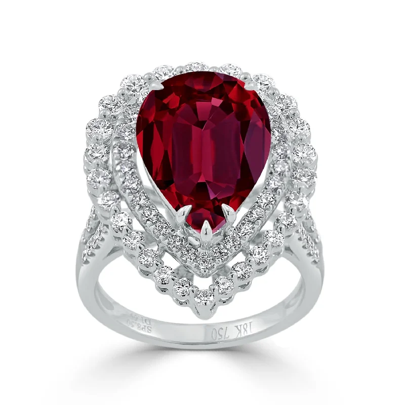 personalized letter ring for women -Auriya 9 5/8ct Pear-cut Red Ruby and Halo Diamond Ring 1 5/8cttw 18K Gold