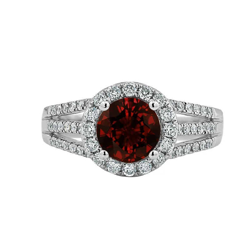 trendy thumb ring for women -Auriya Modern 1 3/8ct Garnet and Halo Diamond Engagement Ring 1/2cttw 14k Gold