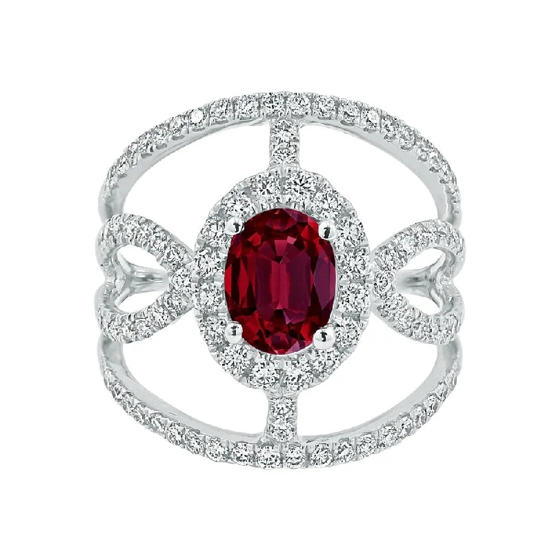 infinity ring for couples -Auriya Modern 1 3/8ct Oval-cut Red Ruby and Diamond Ring 1ctw 18K Gold