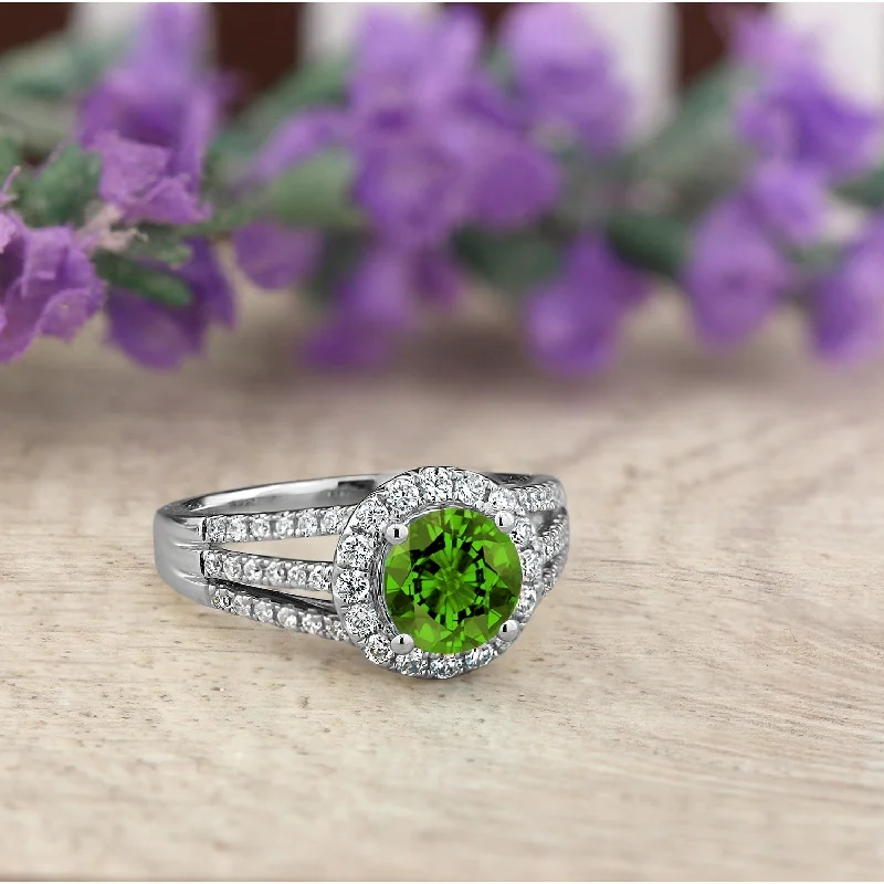 infinity ring for couples -Auriya Modern 1 3/8ct Peridot and Halo Diamond Engagement Ring 1/2cttw 14k Gold