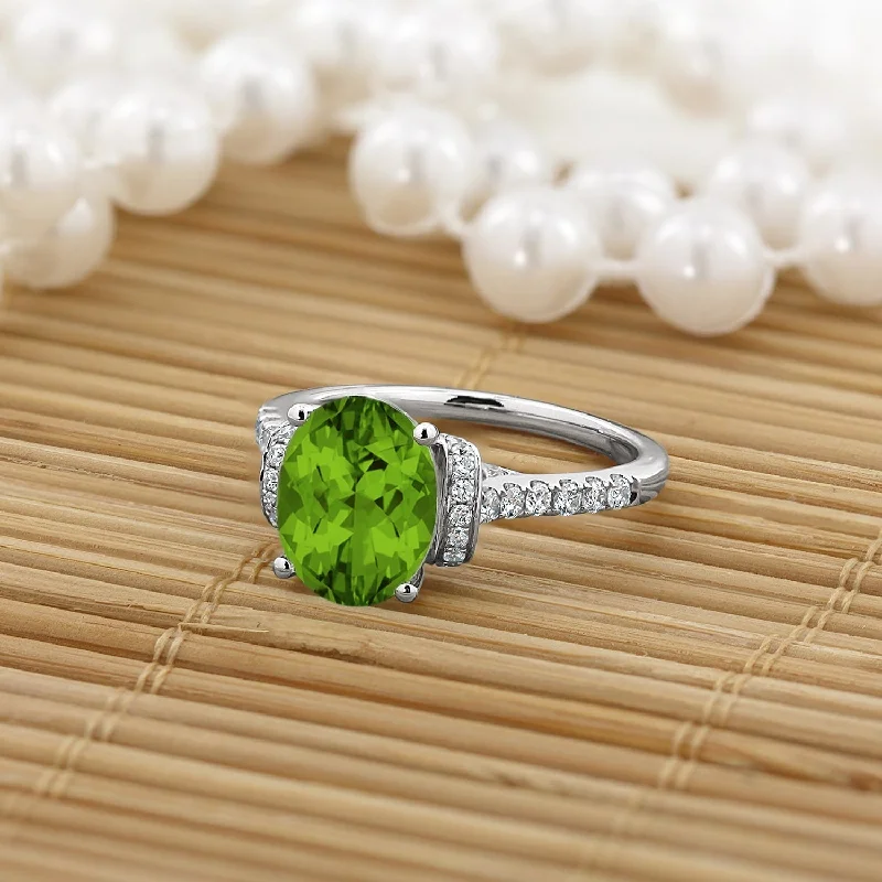 matching couple ring set -Auriya Modern 2 3/8ct Oval Peridot and Diamond Engagement Ring 3/8cttw 14k Gold