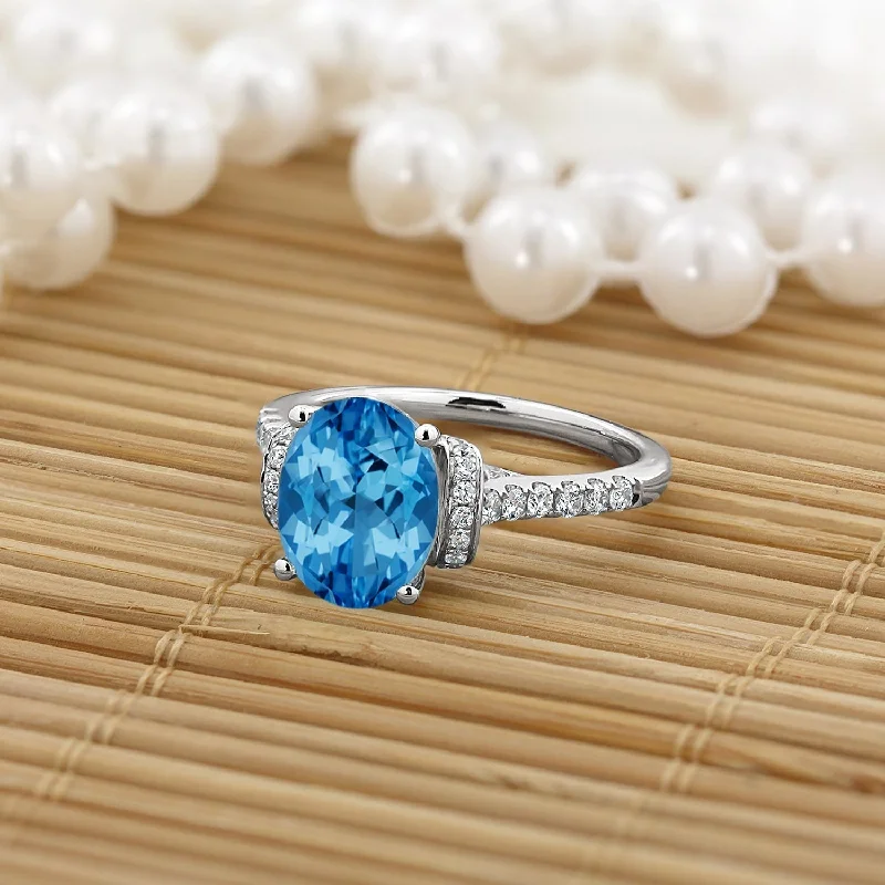 angel halo ring for women -Auriya Modern 2 3/8ct Oval Swiss-blue Topaz and Diamond Engagement Ring 3/8cttw 14k Gold