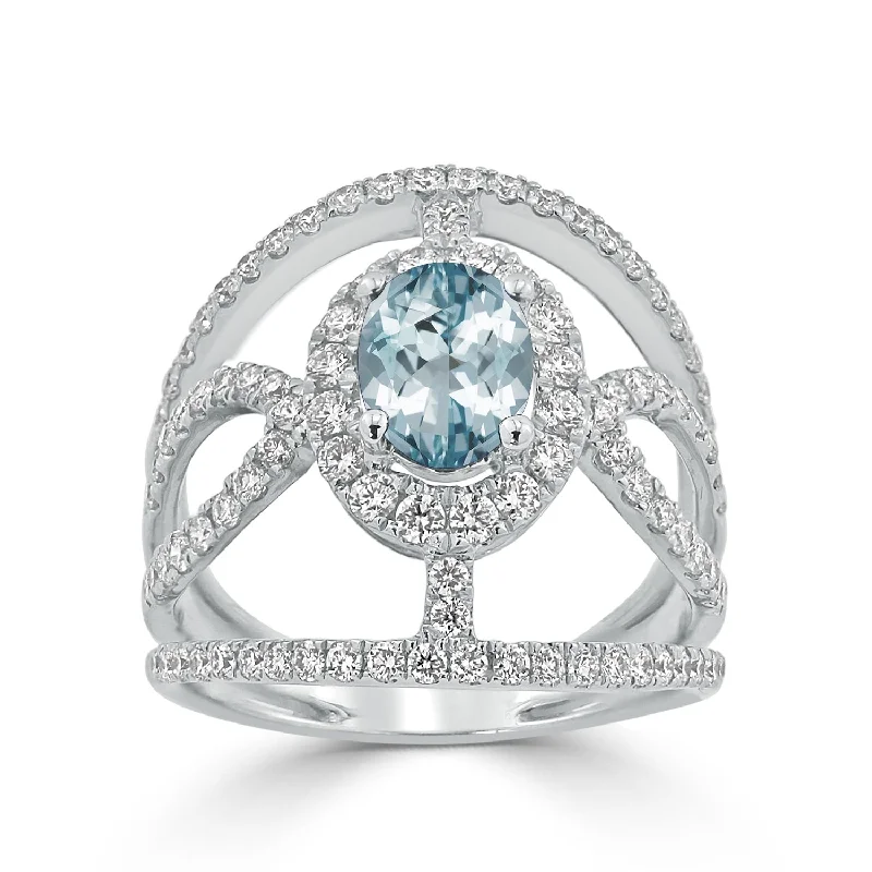 snowflake ring for winter -Auriya Modern 5/8ct Oval-cut Aquamarine and Diamond Ring 1ctw 18K Gold