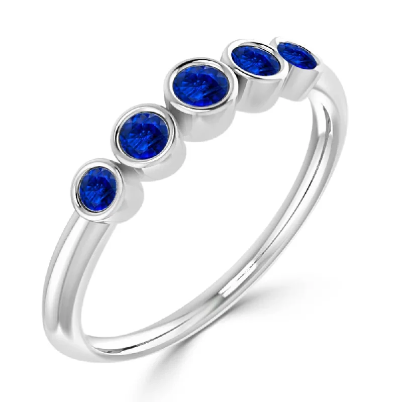 spinner ring for anxiety relief -Auriya Petite Stackable 1/4ct Blue Sapphire 5-Stone Wedding Anniversary Band 10K Gold