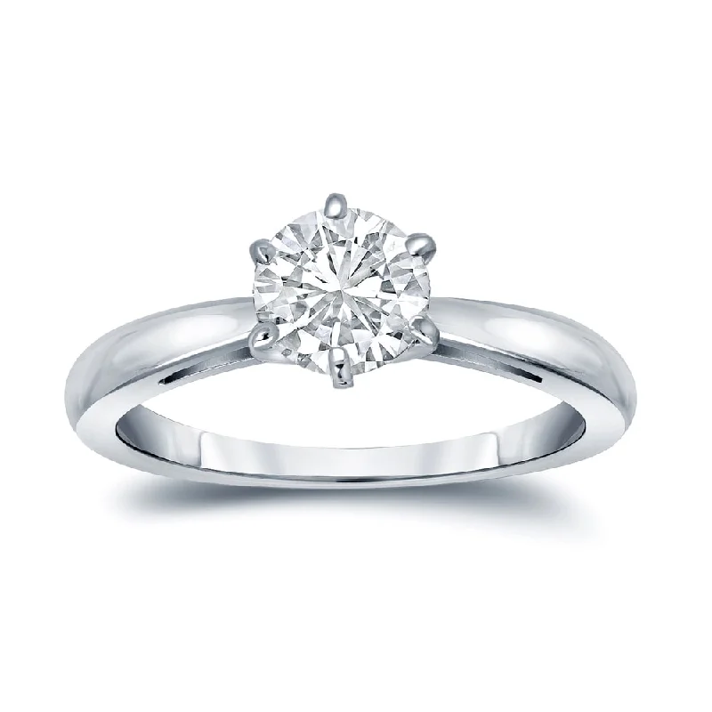 layered stacking ring for women -Auriya Platinum 3/4ctw Round 6 Prong Solitaire Diamond Engagement Ring GIA Certified