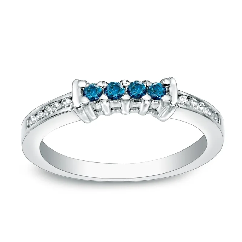 geometric ring for women -Auriya Round 1/5ctw Blue Diamond Wedding Band 14k Gold