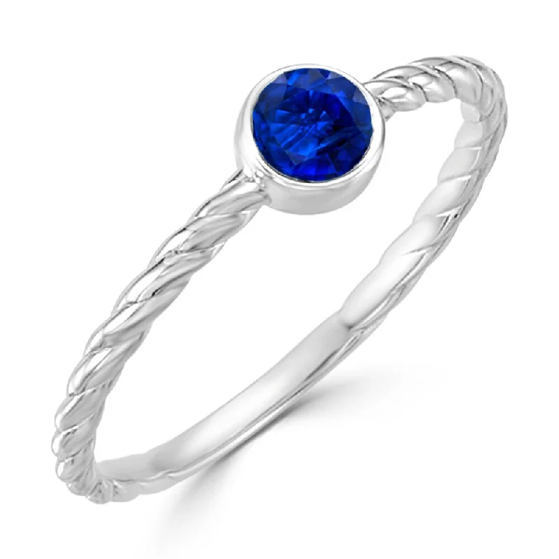 celestial ring for women -Auriya Ultra-Thin Rope Style Solitaire Sapphire Gem Stacking Ring 1/4ct 10K Gold