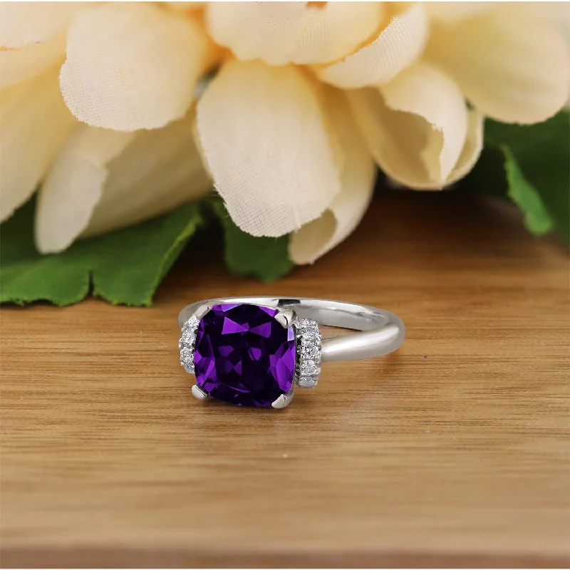 nature-inspired ring for women -Auriya Unique 2ct Cushion-cut Purple Amethyst and Diamond Engagement Ring 1/5cttw 14k Gold