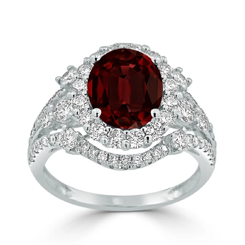 heart band ring for women -Auriya Vintage 2 7/8ct Oval Red Garnet and Halo Diamond Ring 1 1/5ctw 18K Gold