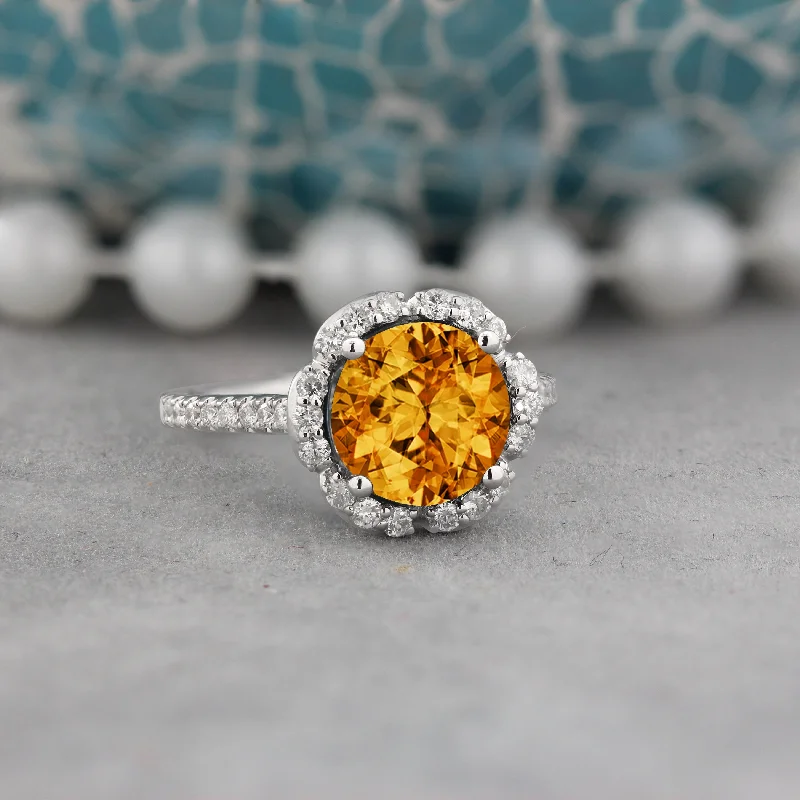 diamond engagement ring for women -Auriya Vintage 3 1/10ct Fancy Citrine and Halo Diamond Engagement Ring 3/8ct Fancy 14k Gold