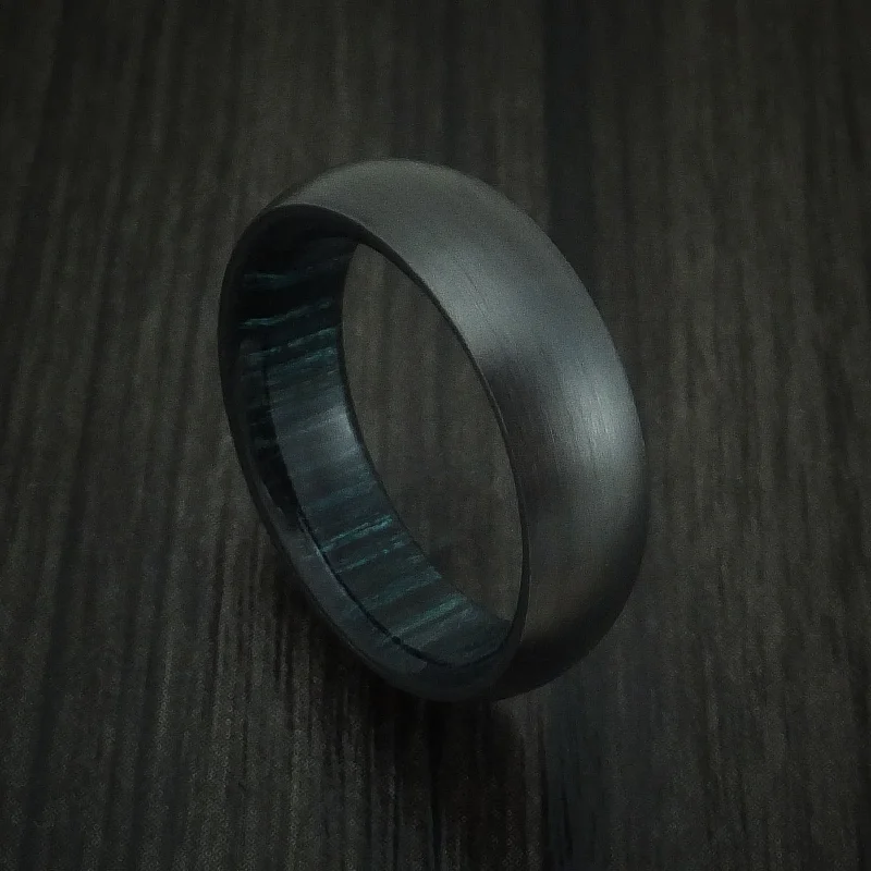 dainty ring for layering -Black Titanium and Indigo Wood Hard Wood Sleeve Men's Ring Custom Made