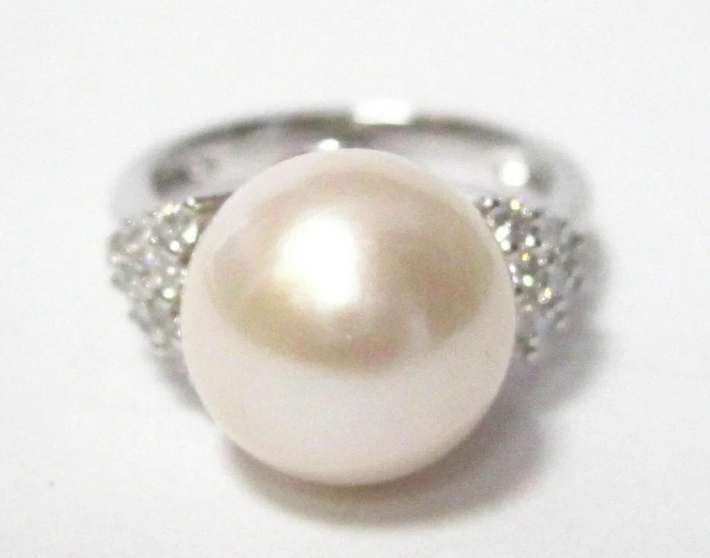 men’s spinner ring -Fresh Water Pearl w/ Diamond Accents Solitaire Ring Size 7 14k White Gold