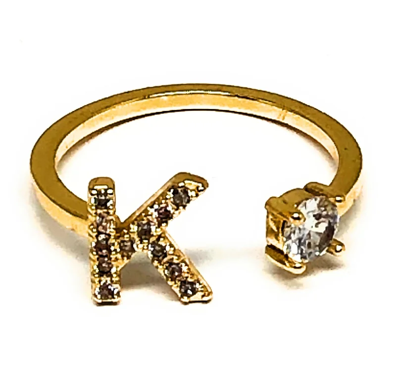 midi ring for women -Gold Plated CUSTOMIZED CZ Block Initial Letter Ring Anillo Adjustable sizes 6-12