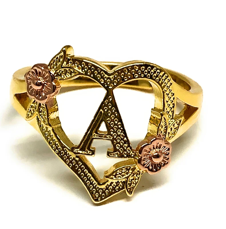 celestial ring for women -Gold Plated CUSTOMIZED Yellow & Rose Gold Heart Initial Letter Ring Anillo Adjustable sizes 6-12