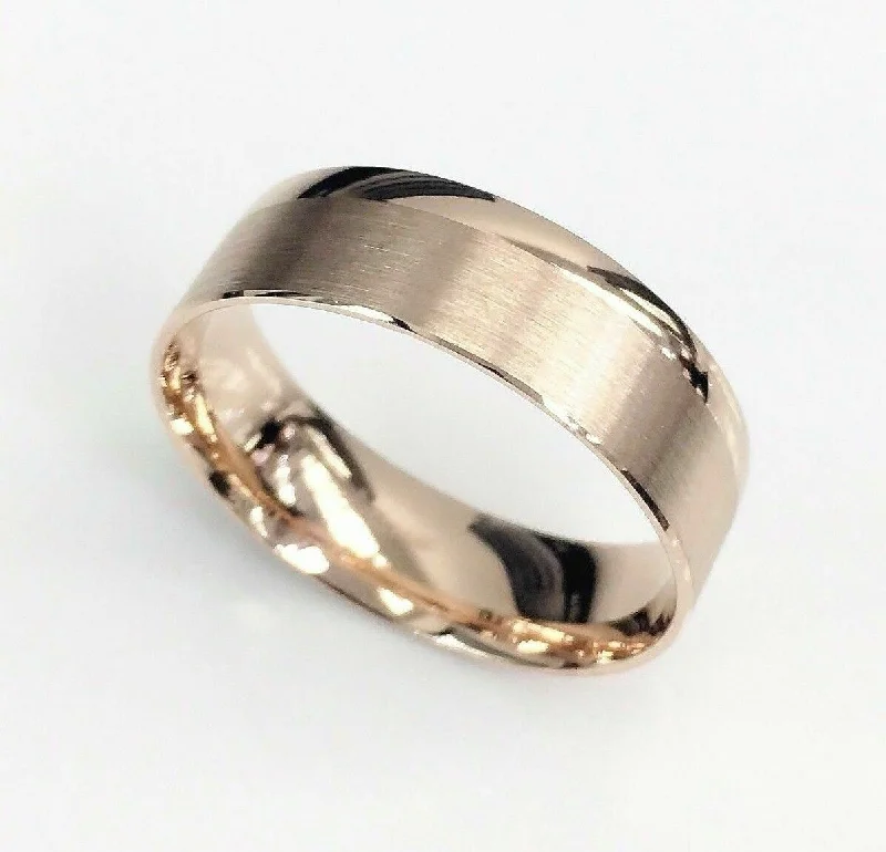 thumb ring for women -Mens 14K Rose Gold Gold Brushed/High Polished Wedding Band 7 MM 6.2 Grams