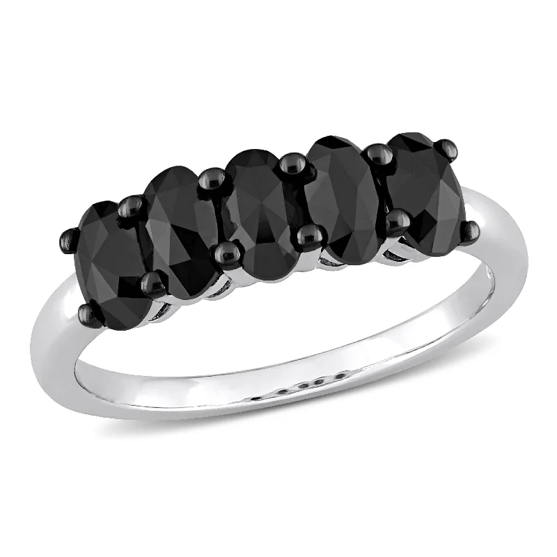 crystal band ring for women -Miadora 1 1/4ct TDW Oval-Cut Black Diamond 5-Stone Semi-Eternity Band Ring in 10k White Gold