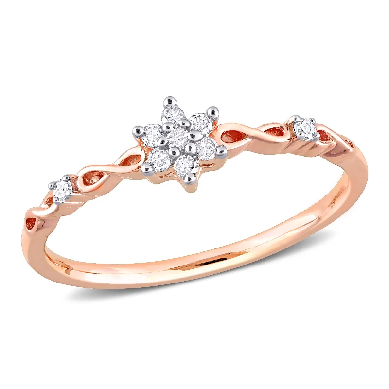 personalized letter ring for women -Miadora 1/10ct TDW Diamond Floral Promise Ring in Rose Silver