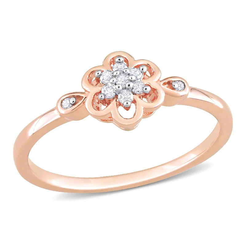 bar band ring for women -Miadora 1/10ct TDW Diamond Flower Ring in Rose Silver