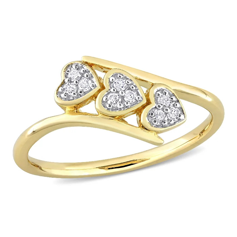 stackable gold ring for women -Miadora 1/10ct TDW Diamond Triple Heart Bypass Promise Ring in Yellow Silver