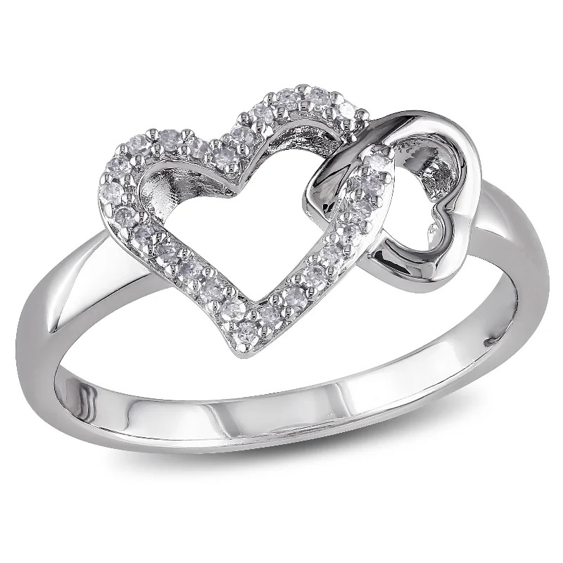 simple gold band ring -Miadora 1/10ct TW Diamond Double Heart Interlocked Ring in Sterling Silver