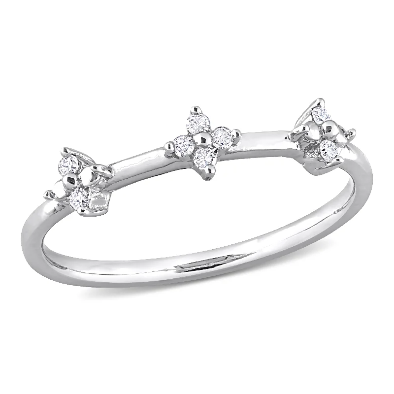 silver stackable ring for women -Miadora 1/10ct TW Diamond Floral Promise Ring in Sterling Silver