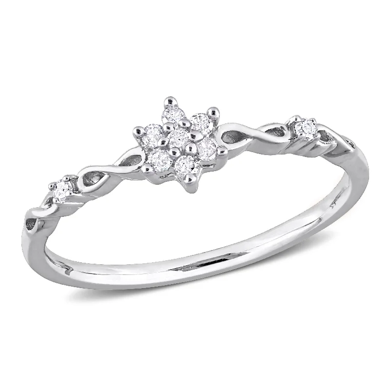 bar ring with engraving -Miadora 1/10ct TW Diamond Floral Promise Ring in Sterling Silver