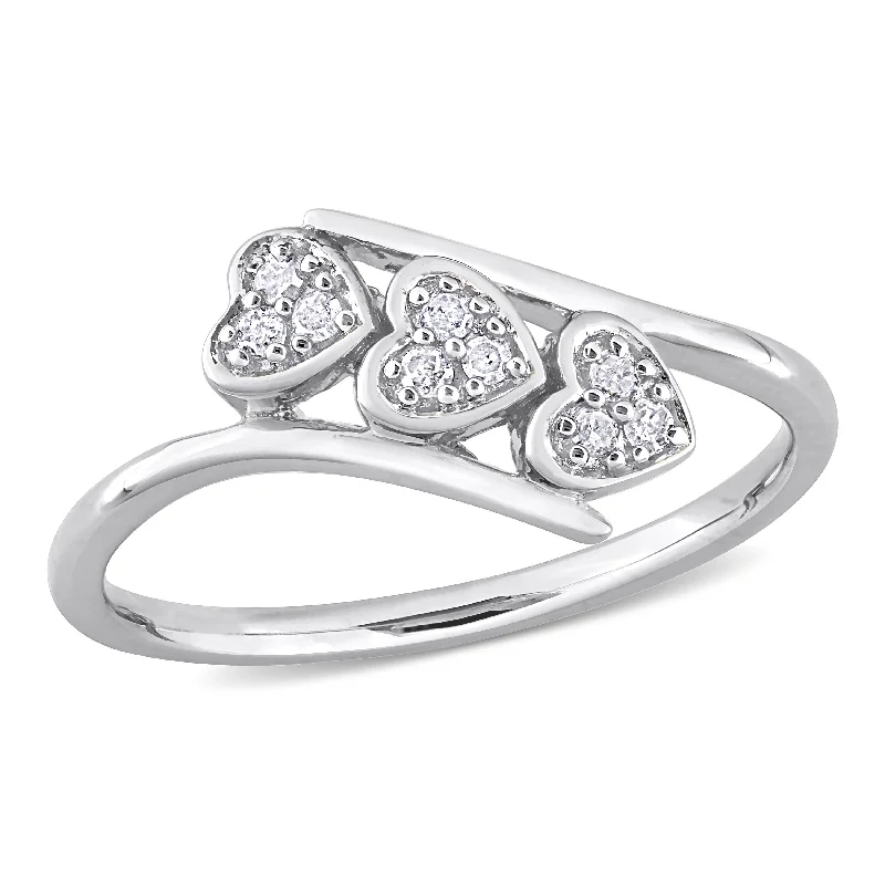 monogram ring for women -Miadora 1/10ct TW Diamond Triple Heart Bypass Promise Ring in Sterling Silver