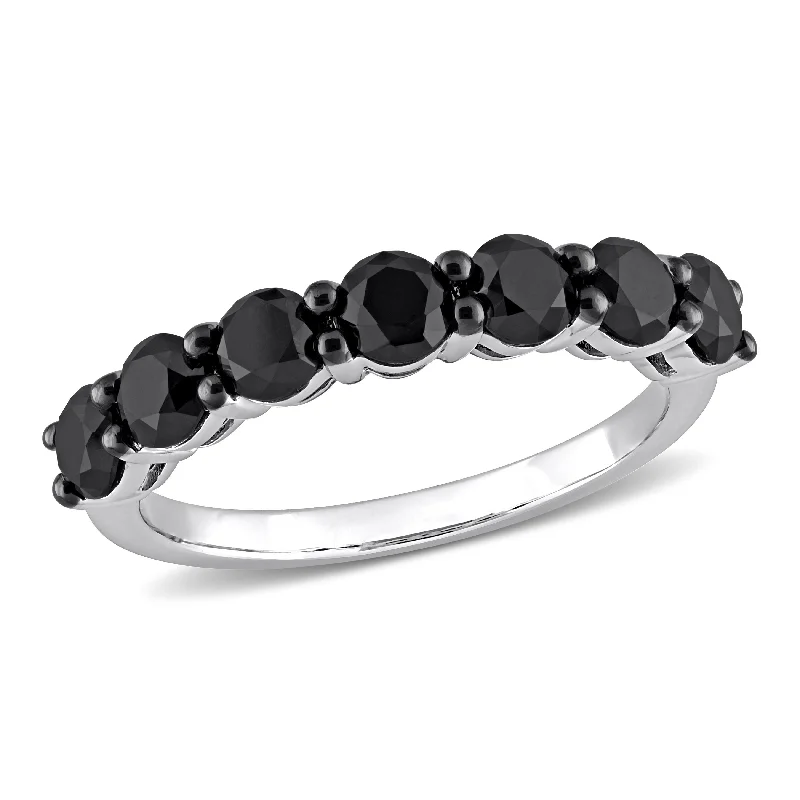 bold statement band ring for women -Miadora 1 3/4ct TDW Black Diamond Stackable Semi-Eternity Band Ring in 10k White Gold