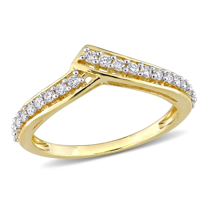 custom handwriting ring for gifts -Miadora 1/3ct TW Diamond Chevron Design Ring in 10k Yellow Gold