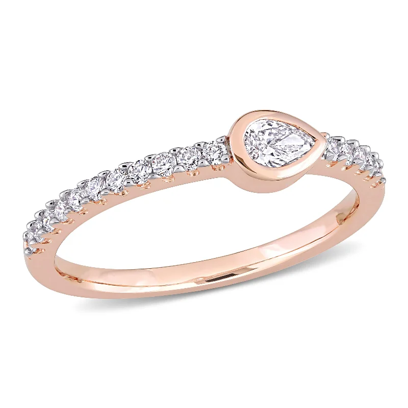 men’s signet ring -Miadora 1/3ct TW Pear and Round Diamonds Semi-Eternity Ring in 14k Rose Gold