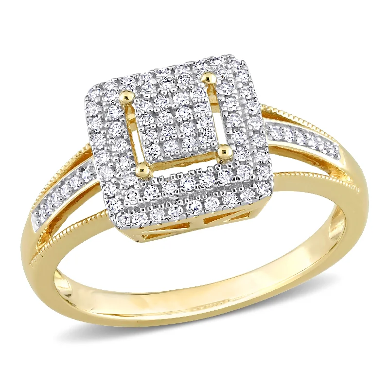 bold statement ring for women -Miadora 1/4ct TDW Diamond Double Halo Square Cluster Ring in 10k Yellow Gold