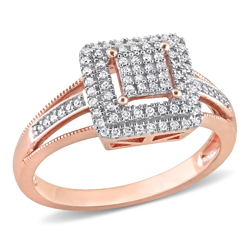 evil eye ring for protection -Miadora 1/4ct TDW Diamond Double Halo Square Cluster Split Shank Ring in 10k Rose Gold