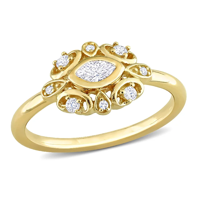 custom coordinates ring for couples -Miadora 1/4ct TW Diamond Cluster Ring in 14k Yellow Gold