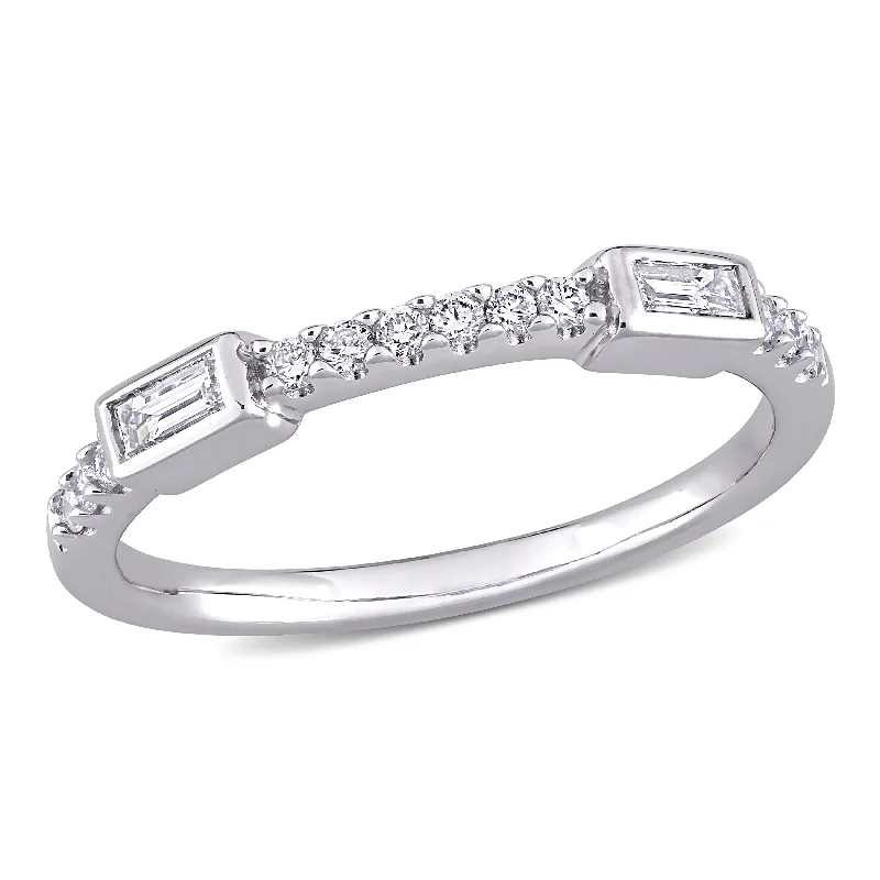 birthstone ring for moms -Miadora 1/4ct TW Parallel Baguette and Round Diamonds Semi-Eternity Ring in 14k White Gold